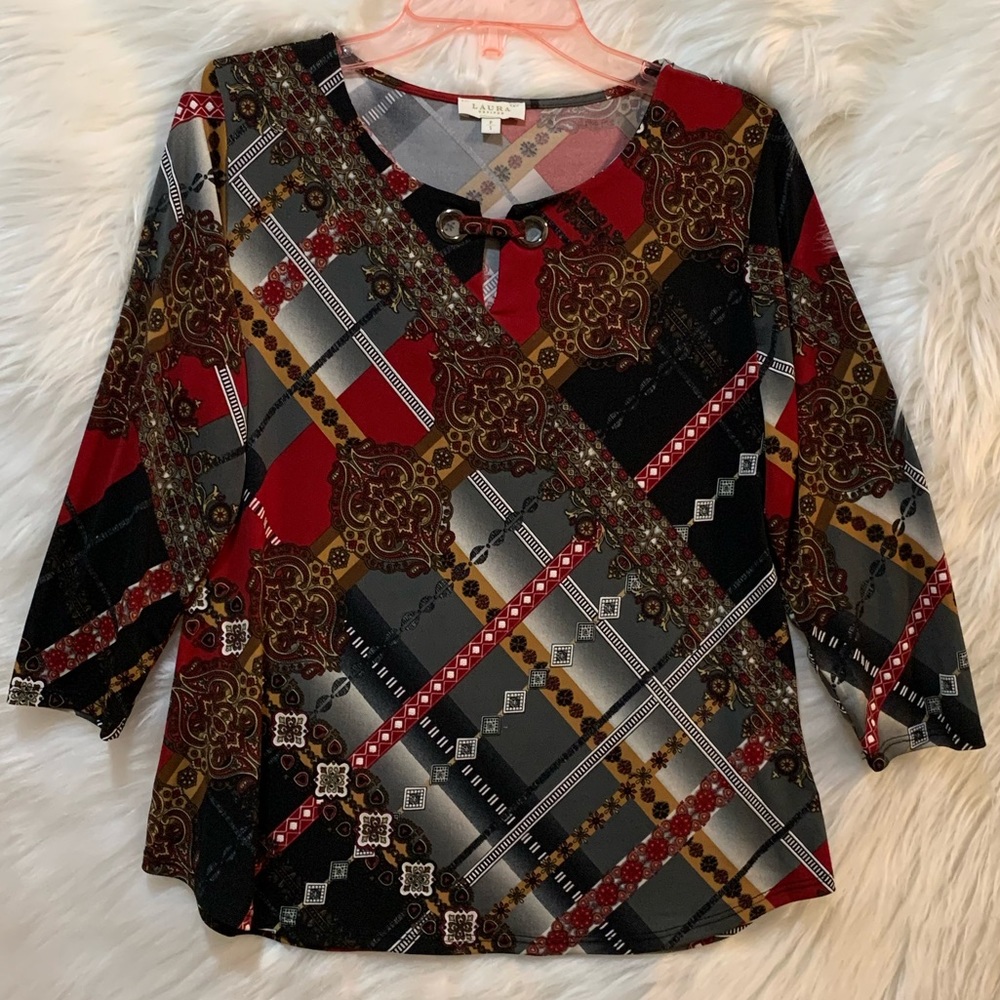 Laura Petites Blouse Top Multicolored Small with 3/4 sleeve